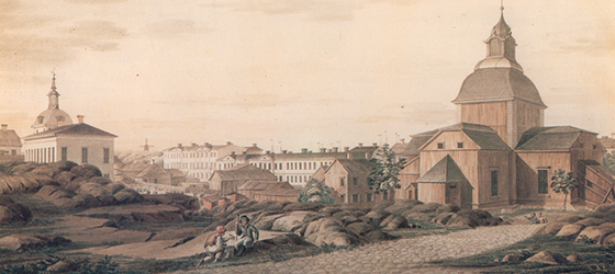 En gammal teckning av senatstorget.